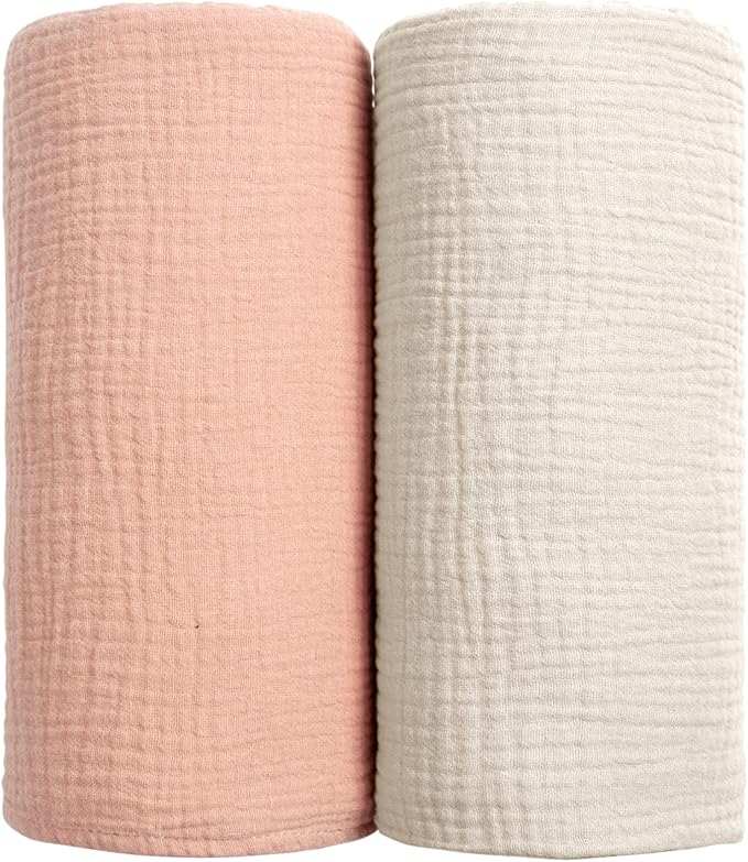 Lulu moon Muslin Swaddle Blanket Baby Receiving Blankets Neutral, 2 Pack, Peach