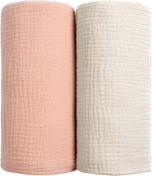 Lulu moon Muslin Swaddle Blanket Baby Receiving Blankets Neutral, 2 Pack, Peach