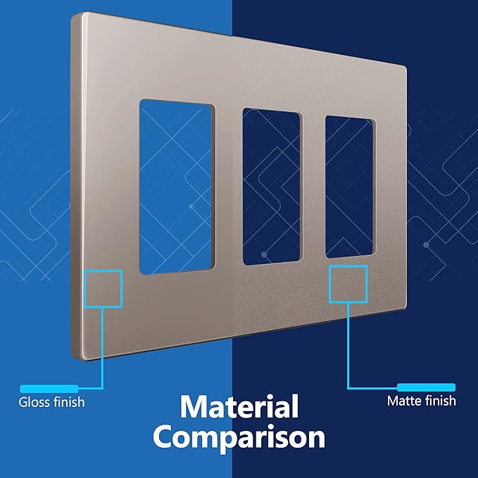 LIDER Matte Finish Decorator Switch Cover, Screwless Wall Plate, Mid-Size 3-Gang 4.88" x 6.77", Unbreakable Polycarbonate Thermoplastic, UL Listed, LSWP-33M-NK, Nickel