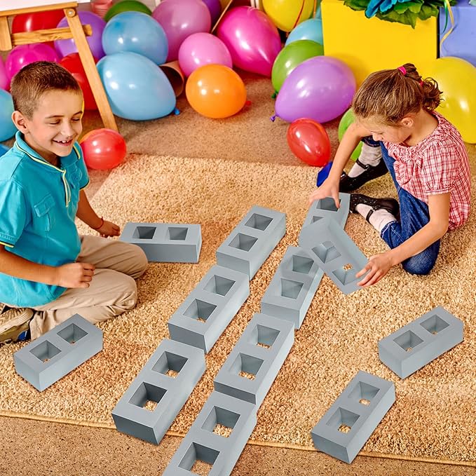 Deekin 30 Pcs Foam Brick Building Blocks for Kids Thick Blocks Foam Large Fake Brick Construction Toy for Stacking Construction, 8 x 4 x 2.4 in (Square Holes)