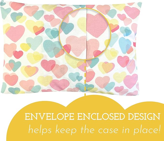 Little Sleepy Head Toddler Pillow with Pillowcase 13x18 - Kids Pillow for Sleeping - Toddler Pillow - Better Neck Support Ergonomic Pillow and Toddler Pillowcase - Best Pillows for Kids (Hearts)