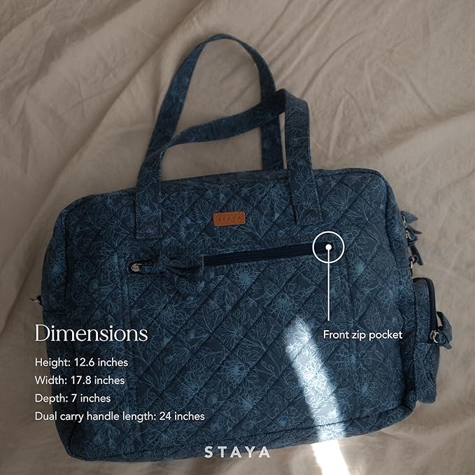 Staya Quilted Duffle Bag - Perfect Travel Companion, Quilted Weekender Bag for Women, (Indigo Petals)