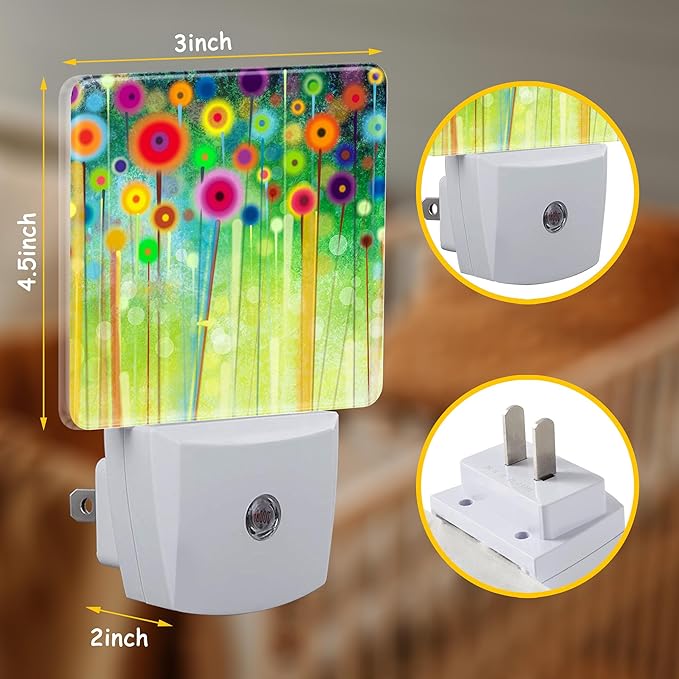 Night Light Plug Wall,Abstract Watercolor Meadow Flower LED Night Lights with Dusk to Dawn Light Sensor for Women Girls Boys Room Decor,Hallway,Kitchen,Bathroom,Nursery,Stairs