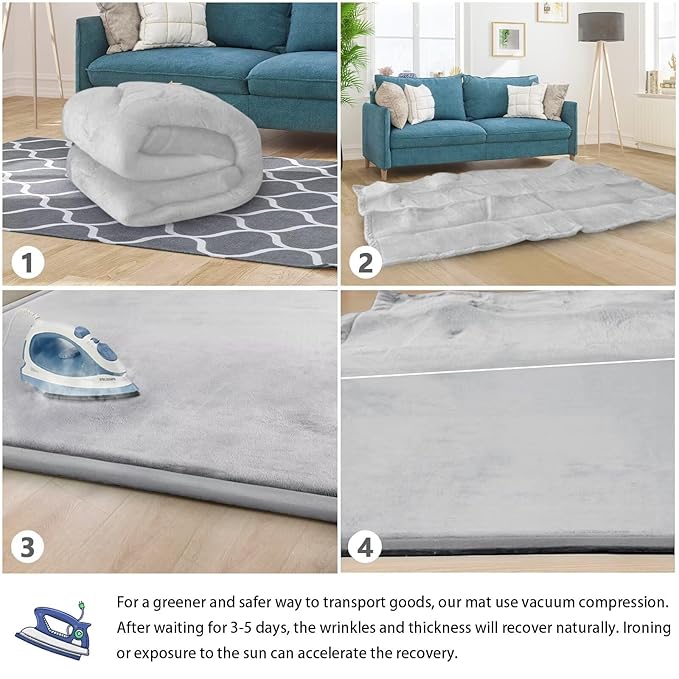 Baby Play Mat for Floor Tummy Time Mat Nursery Rug Muscle Area Rug Playroom Rug Tatami 74 * 50" Memory Foam 1.3" Thick Crawling For Babies,Toddlers, Infants, Kids,Floor(Light Gray)