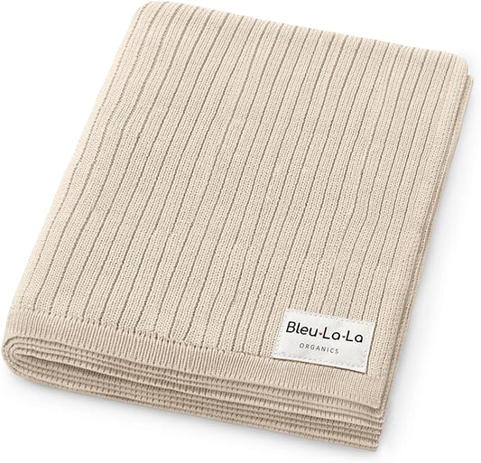 Organic Ribbed Swaddle Blanket for Boys & Girls - 100% Luxury Organic Soft Cotton Knit Warm Cozy Cuddle Stroller Blanket for Newborns, Infants, & Toddlers (Oatmeal)