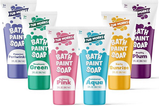 Tub Works® Bath Paint Soap Bath Toy, Pastel 6 Pack | Non-Toxic | Washable Bathtub Paint for Finger Painting on Tub Walls | Ideal Toddler Bath Toys for Creative Play | Easy to Clean, Fun Paint Soap