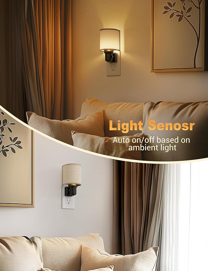 JandCase Night Lights Plug into Wall, LED Night Light Dimmable, Nightlight with Auto On Off Light Sensor, Warm White 3000K Night Lights, 0-100LM Brightness for Hallway Bathroom Bedroom Kitchen