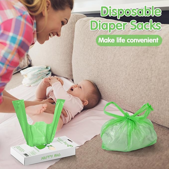 Honoson 1200 Count Baby Disposable Diaper Bags Scented Diaper Sacks with Tie Handle Disposal Baby Poop Trash Bags Waste Sacks Refill(Green)