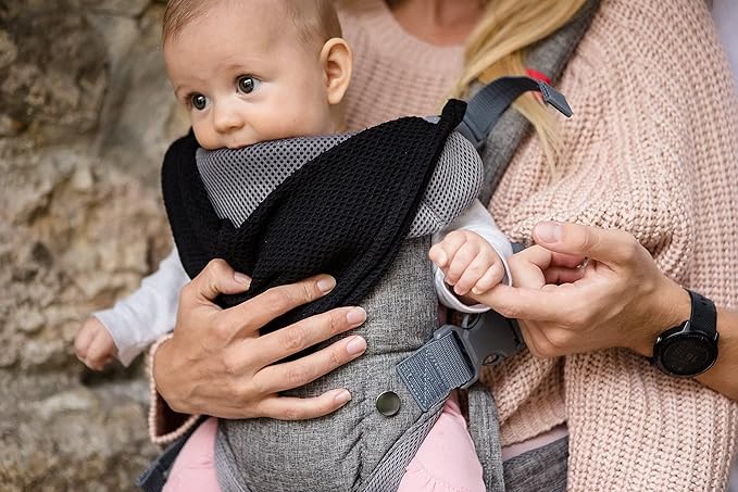 You+ME 4-in-1 Baby Carrier Newborn to Toddler 8-32 lbs - All-Position, Hip-Healthy Newborn Carrier, Adjustable Baby Carriers with Breathable 3D Mesh Panels & 2-in-1 Snap-On Bib (Gray)