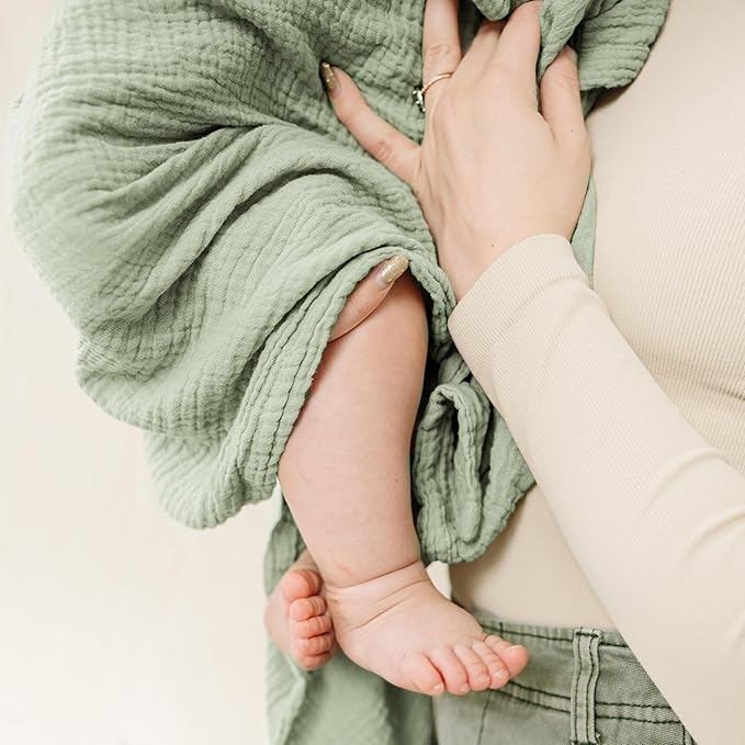 Konssy Muslin Swaddle Blankets for Girls Boys 2 Pack, 100% Cotton Receiving Baby Blanket Large 47 x 47 inches, Soft Breathable Swaddling Wrap for Unisex Newborn (Woodland,Sage)