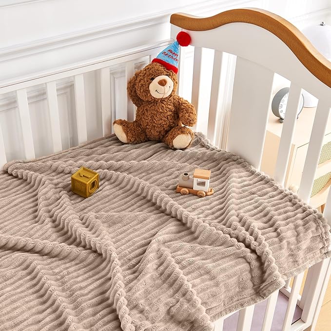 Soft Fleece Baby Blanket Ultra Cozy Baby Blankets for Boys Girls Warm and Lightweight Infant Toddler Newborn Receiving Gift with Reversible Stripes for Crib Stroller, 30x40 Inch, Linen