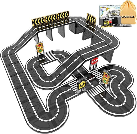 Magnetic Tiles Road Expansion Set, STEM Magnetic Building Blocks for Kids Ages 3-5 4-8 5-7, Preschool Learning Sensory Kids Toys for Toddler Birthday