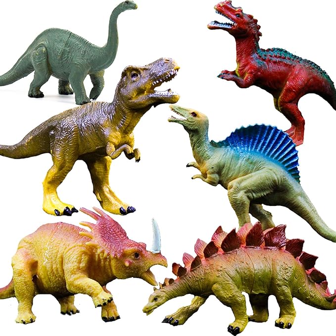 OuMuaMua Dinosaur Toys, Plastic Dinosaur Figure Set, Ideal Education Toys for Kids, Including T-Rex, Stegosaurus, Monoclonius, 6 to 7 Inch Large Size, 6 Pack