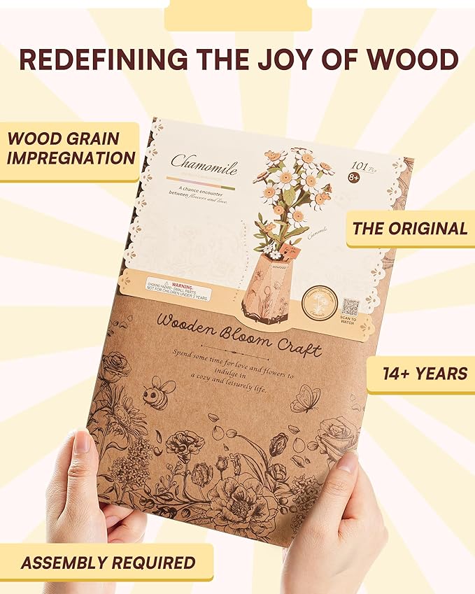 3D Flower Wooden Puzzles for Adults-Chamomile, DIY Wooden Flowers Model Kit Building Set Crafts for Adults to Build, Botanical Collection/Ideal Creative Gift Ideas/Housewarming (101PCS)