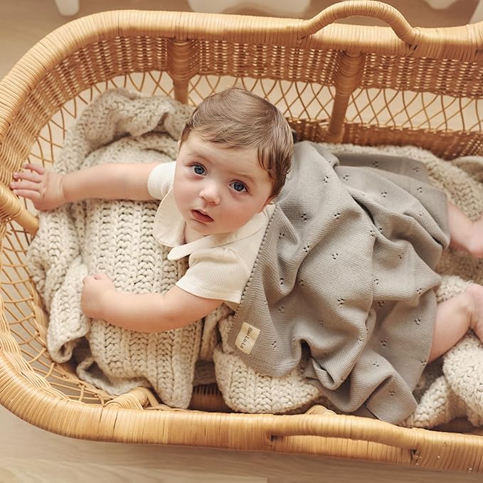 Organic Unisex Pointelle Receiving Swaddle Blanket for Boys & Girls - 100% Luxury Organic Soft Cotton Knit Warm Cozy Cuddle Stroller f Blanket for Newborns Infants & Toddlers (Dove Grey)