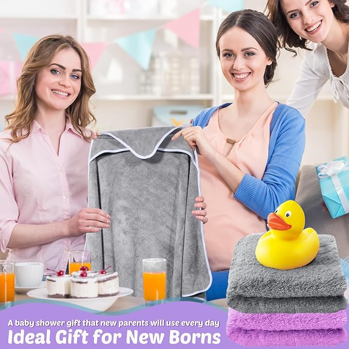 Chumia 6 Pack Baby Bath Towel Coral Fleece Soft Absorbent Newborn Hooded Towel for Kid 30 x 30 Inch Toddler Bath Blanket for Babies Infant Shower Gift(Grey/Beige/Purple)