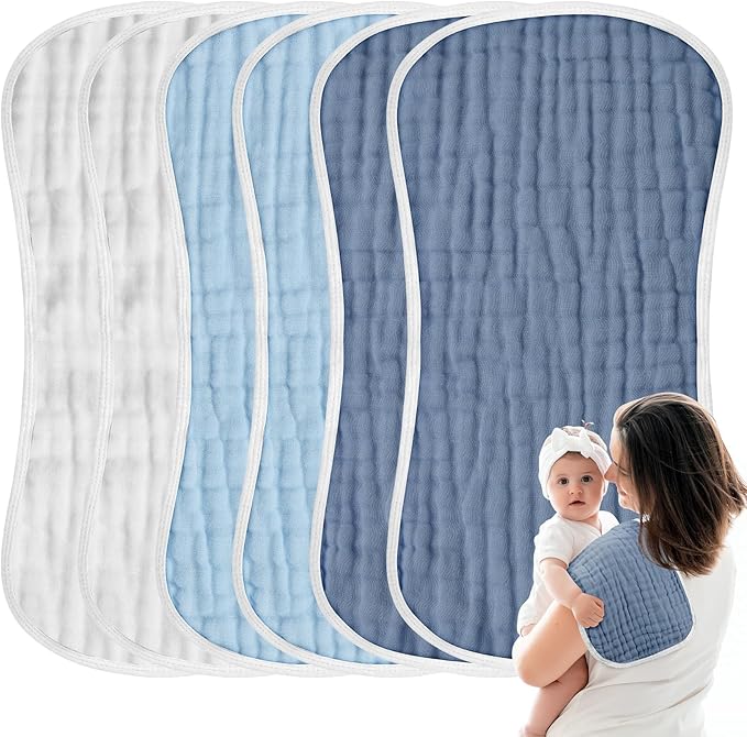 MUKIN Baby Muslin Burp Cloth Set of 6, Ultra Soft Absorbent Thick Cotton Burping Cloths for Unisex Newborn Babies, 20'' by 10'' Neutral Milk Spit Up Rags Boys Girls - Baby Must Haves. (Gradient Blue)