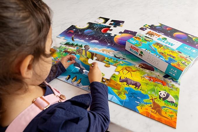 Crocodile Creek Above + Below 48-Piece Jigsaw Floor Puzzle - Fun Floor Puzzles for Kids Ages 4-8 - Earth & Space - 27 x 20 inches Finished