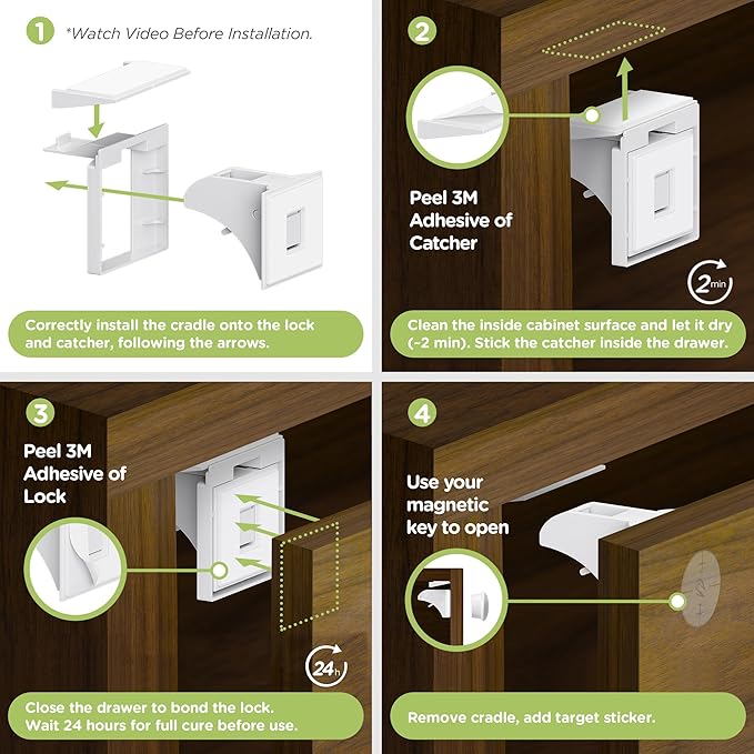 Skyla Homes Magnetic Cabinet Locks Baby Proofing Child Safety - The Safest Quickest and Easiest Multi-Purpose 3M Adhesive Child Proof Latches, No Screws or Tools Needed (12 Pack)