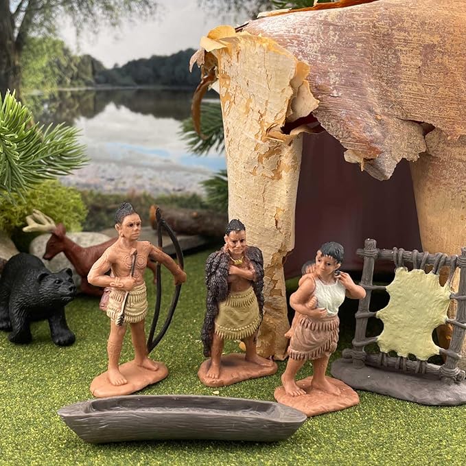 Safari Ltd. Powhatan Indians TOOB - 12 Figurines: Camp Fire, Canoe, Deer Hide, Warriors, Pocahontas, Chief Whunsoncock, & More - Educational Toy Figures For Boys, Girls & Kids Ages 3+