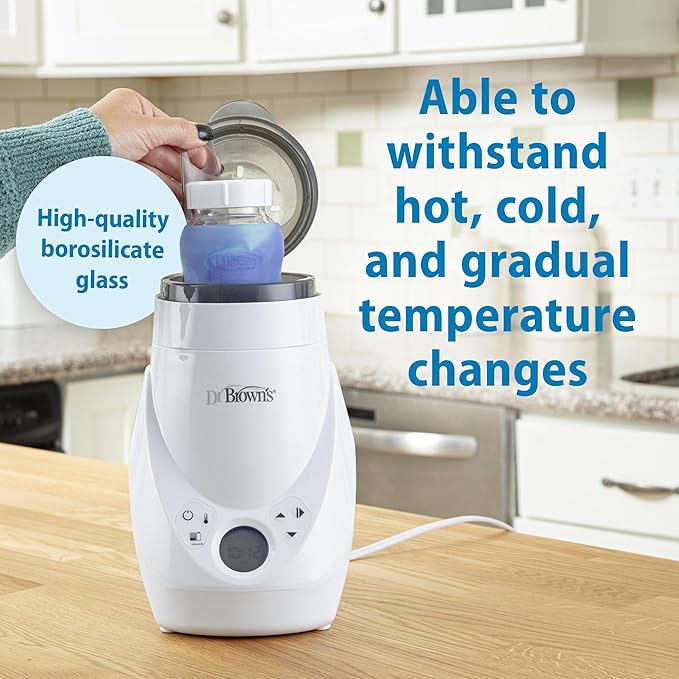 Dr. Brown's Natural Flow Anti-Colic Options+ Wide-Neck Glass Baby Bottles 9 oz/270 mL, with Level 1 Slow Flow Nipple, 3 Pack, 0m+