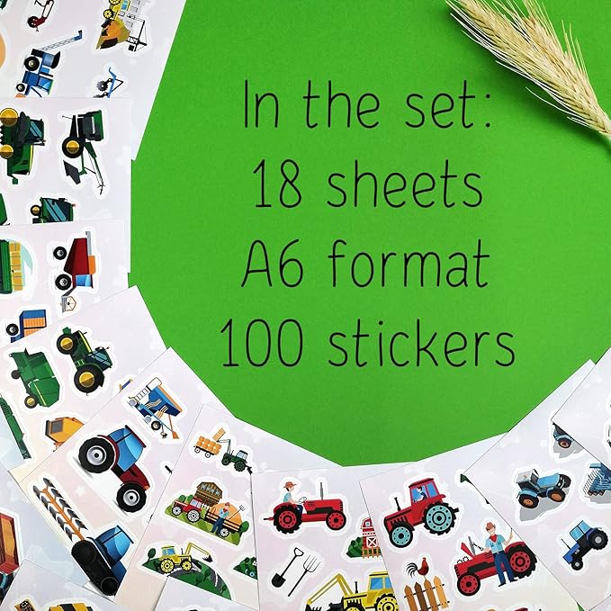 BulbaCraft 100 Pcs Tractor Stickers & Decals, Tractor Birthday Party Supplies, Gifts for Women & Men