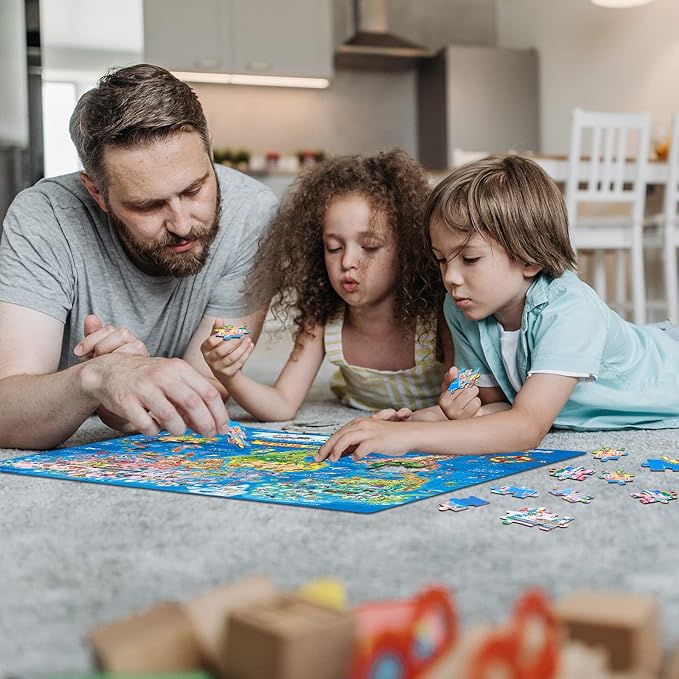 200 Pieces World Map Puzzle for Kids & Adults, World Map Jigsaw Puzzle Floor Puzzles Toddler Geography Educational Toys for Boys and Girls, Globe Atlas Puzzle Maps for Kids Learning Games