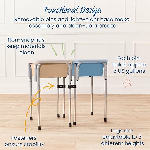 ECR4Kids 2-Station Sand and Water Adjustable Play Table, Sensory Bins, Sand/Powder Blue