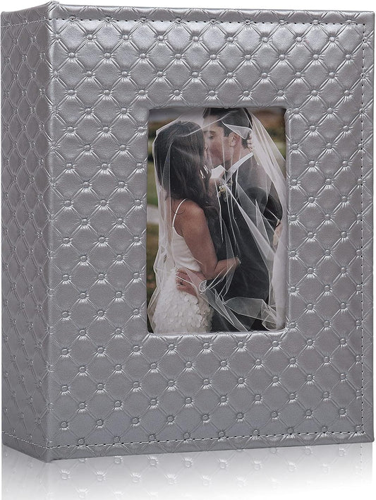 RECUTMS Photo Album 4x6 200 Pocket Premium Leather Cover 4x6 Picture Album Family Photo Album Baby Growth Album Couple Photo Albums 200 Horizontal Photos Wedding (Grey)