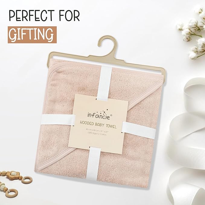 Organic Cotton Plush Woven Hooded Baby Towels, 31x31 Inches, Plush Bath Towels with Hood for Newborns and Kids, Girls & Boys (Blush, 31.4" L x 31.4" W)