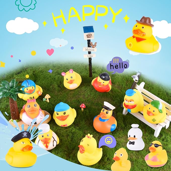 55 Packs Rubber Ducks in Bulk Assortment Jeep Ducks for Ducking, Small Rubber Duckies for Toddler Baby Bath Toys Floater Duck Bath Pool Toys Kids Party Favors with Mesh Carry Bag