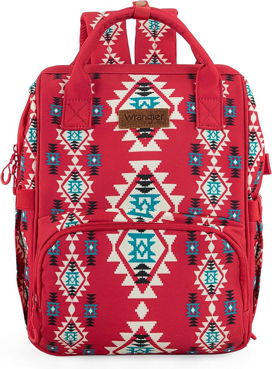 Wrangler Diaper Bag Backpack Aztec Travel Backpack Purses Western Multi-Function Baby Bags for Mom with Waterproof Insulated Pockets