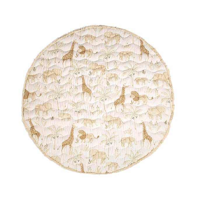 Crane Baby Safari Baby Tummy Time Activity Mat 40"X40", Reversible Floor Play Mat for Boys and Girls, Jungle Nursery Decor