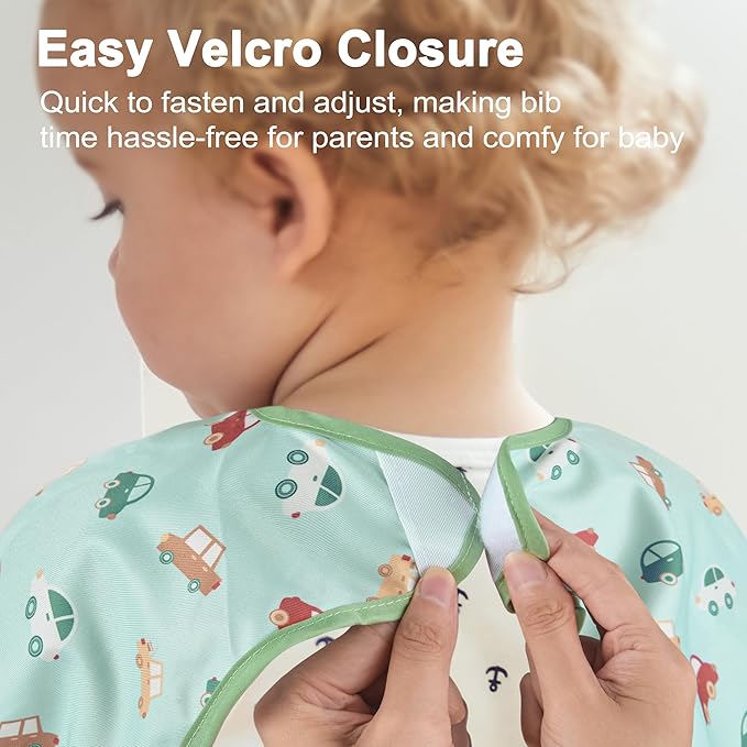 Long Sleeve Baby Bib For Eating Feeding Mess Proof Waterproof Food Smock Bibs With Pocket For Newborn Boy Girl