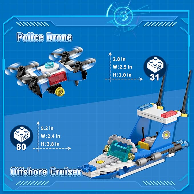 EP EXERCISE N PLAY City Police Prison Station Building Set with Police Patrol Car, Cop Truck, Drone, Motorcycle, Helicopter, Patrol Ship Building Blocks Toy Kit Gift for Boys 6-12 Kids