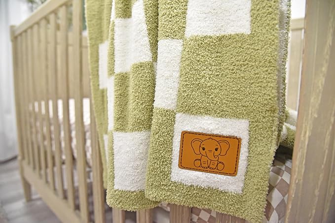 Checkered Baby Blanket 28"x40" - DreamSoft Knit Throw for Crib, Stroller or Car Seat - Soft Receiving Blanket/Newborn Nursery Gift Essential for Toddler, Infant, Kids, Boys & Girls (Sage Green/White)