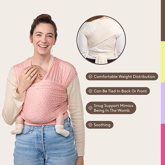 Baby Tula Stretchy Tencel™ Baby Wrap Carrier – Soft Newborn & Infant Wrap Sling, Ergonomic Hands-Free Baby Carrier, Breathable & Adjustable, Eco-Friendly for 8–25 lbs - Ditsy Floral