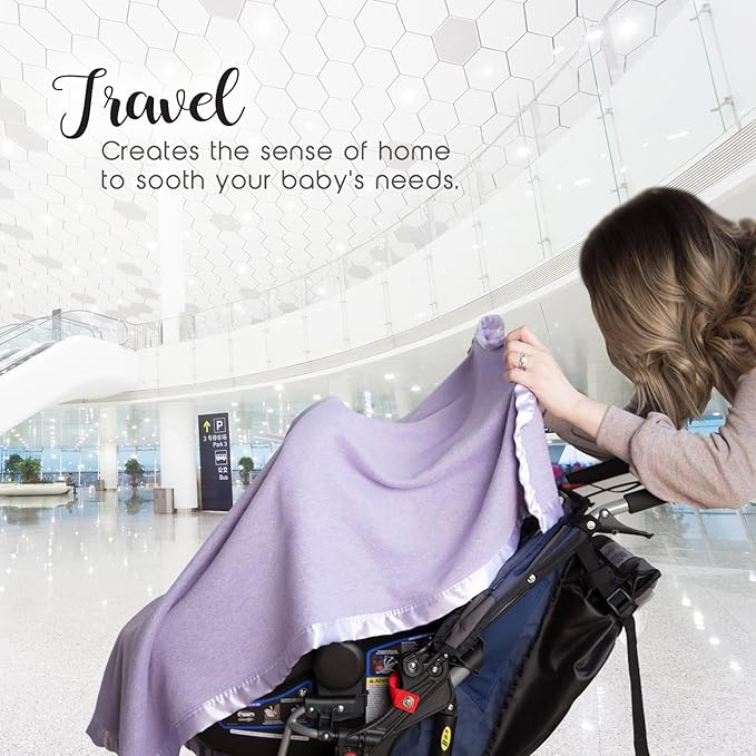 Bamboo Rayon Soft Purple Toddler Security Blanket - Thermal Lavender Baby Blanket with Satin Edging - Perfect for Naps, Car Carrier, Stroller Rides and Travel - 34 x 47 inches - Newborn Baby Blankie