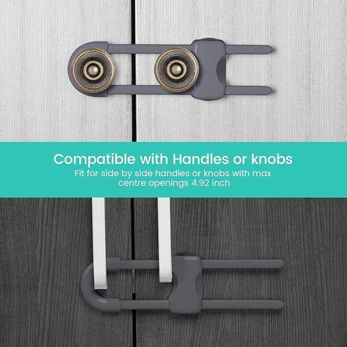 Jetec 10 Pieces Cabinet Locks for Babies, U-Shaped Proofing Drawers Safety Child Locks Adjustable, Easy to Use Childproof Latch for Knob Handle on Kitchen Door Storage Cupboard Closet (Gray)