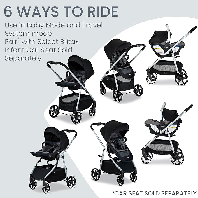 Britax Grove™ Modular Stroller, Lightweight Stroller with CozyFit™ Insert and Bumper Bar, 6 Ways to Ride, SafeWash, Pindot Onyx