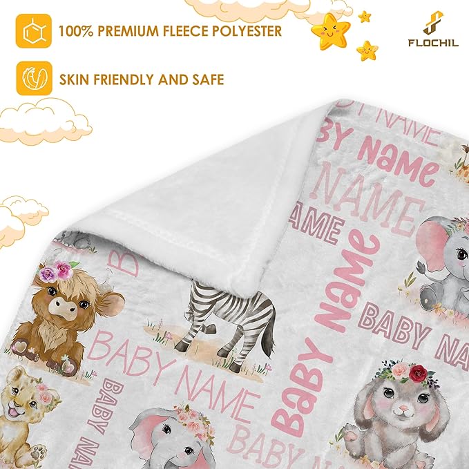FLOCHIL Personalized Blanket – Custom Name for Girls, Monogram Fleece Gift (30x40)