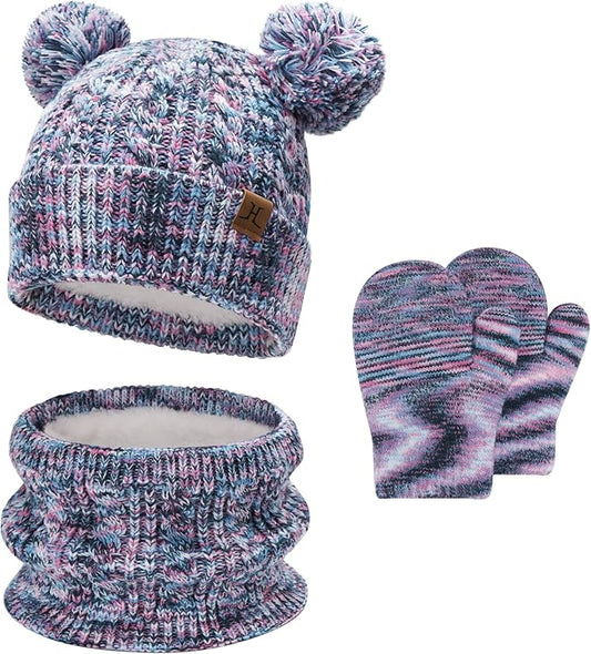 Kids Toddlers Winter Beanie Hats Gloves Neck Scarf Set Mittens Gifts for 0 6 12 Months 1 2 3 4-8 Year Old Baby Girls Boys
