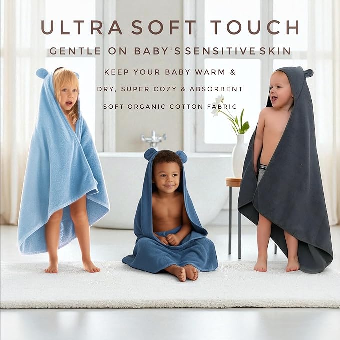 Organic Cotton Toddler Poncho Towel 33"x33" – Ultra-Soft Hooded Bath & Beach Towel with Bear Ears – Absorbent Kids Towel for Boys & Girls 0-5T, Premium for Pool, Bath & Travel (Coral)