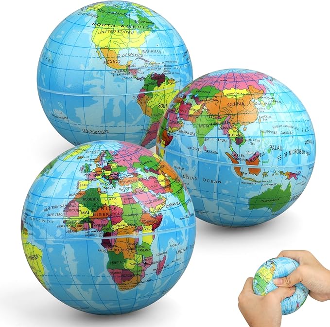 Mini 3.7" Foam Earth Ball Soft Squishy Toys , Globe World Map Planet Balls for Kids Toddler, Educational Geography, Sensory Fidget Desk Toy for Solar Systerm,Learning, Classroom Prize Gift (3PCS )
