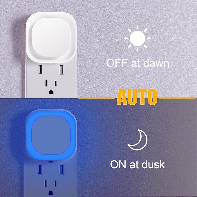 4 Pack Azure Night Light, Crisp Modern Glow with Dimmable Soft Light & Indirect Reflection, Auto Dusk to Dawn Sensor, Plug in LED Nightlight for Bathroom,Toilet, Kitchen Counter, Modern Decor