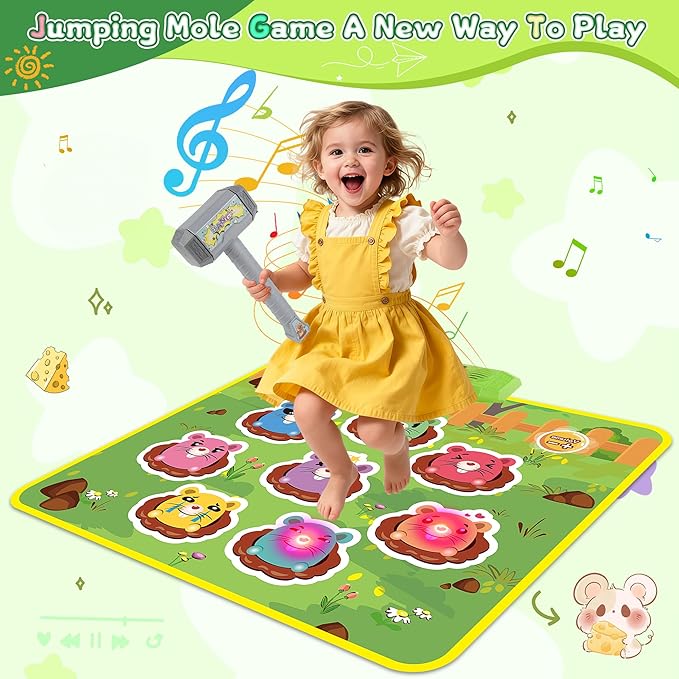 M SANMERSEN Whack A Mole Game Toys for Kids, Toddler Toys for Ages 2 3 4 5 Whack A Mole Game Playmat with 2 Hammers, Birthday Gifts for Kids Boys Girls Family Games Party Favors