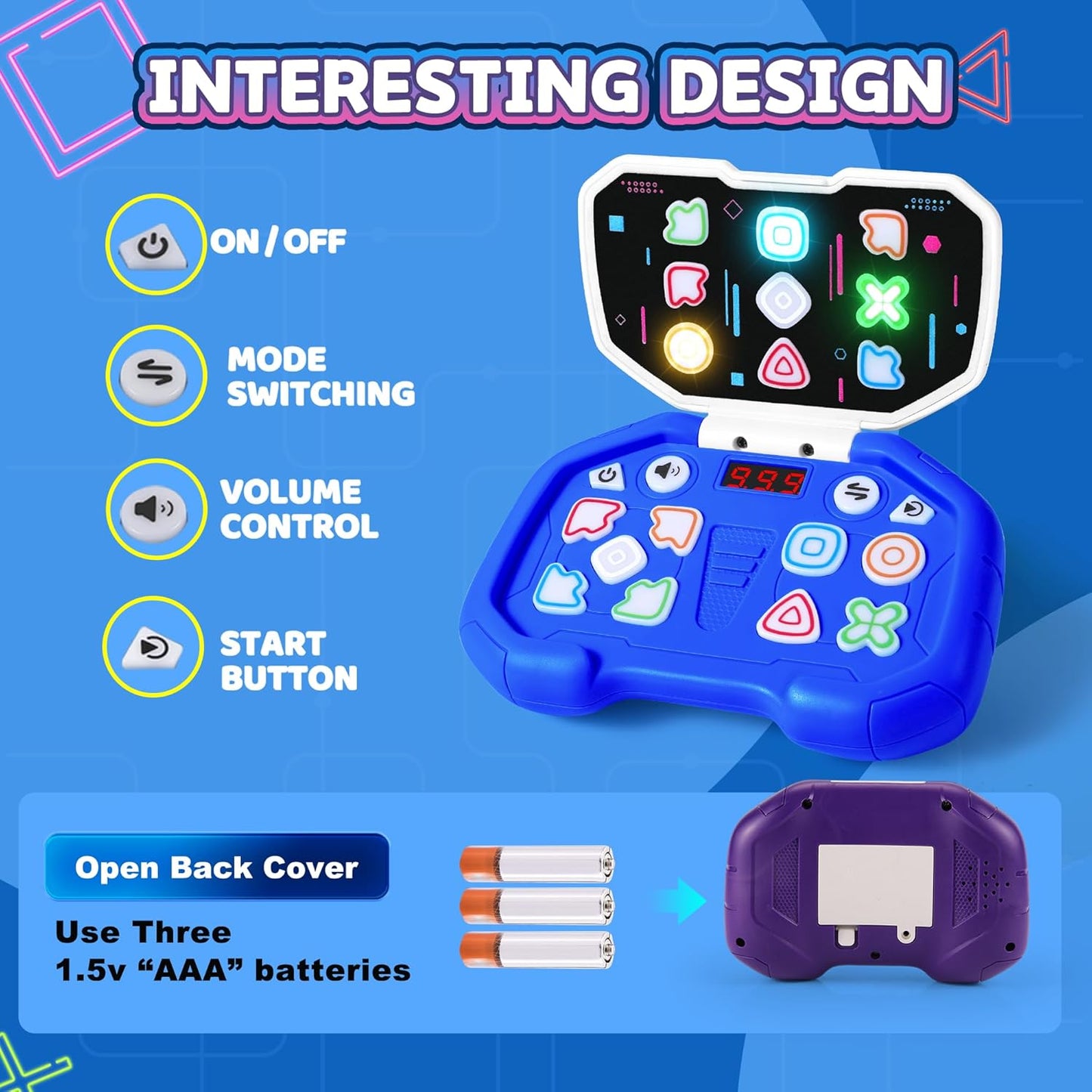 Fast-Push Puzzle Games | Electronic Bounce Fidget Toys | Educational Early Learning for Ages 3-12 | Boys & Girls | Navy Blue | Birthday & Party Gifts