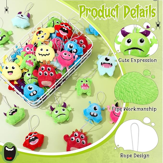 Libima 90 Pcs Halloween Mini Plush Keychain Small Stuffed Devil Bulk Mini Stuffed Animals Keychains Set for Carnival Birthday Classroom Prizes Decoration for Clothes