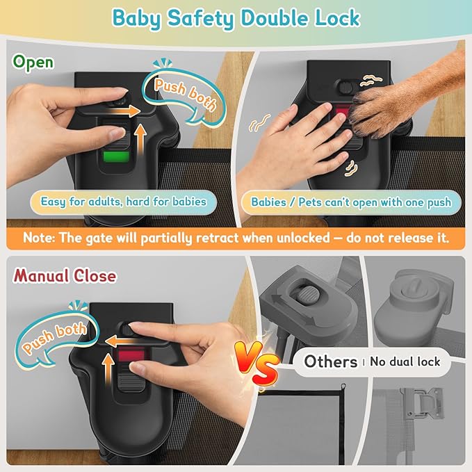 236'' Retractable Baby Gates Extra Wide, 42'' Extra Tall Retractable Dog Gate, 20 FT Black Indoor/Outdoor Retractable Gate with Reinforcement Rods for Garage, Doorways, Stairs, Decks, Driveway, Patio