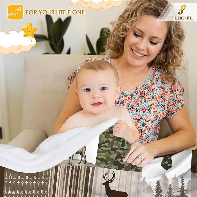 FLOCHIL Personalized Baby Blankets, Custom Baby Blanket - Baby Blanket with Name for Boys, Best Gift for Newborn Elephants Flush Fleece (30x40) (Deer)